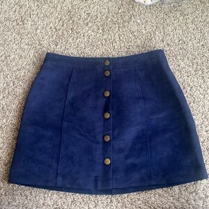 Blue velvet high rise mini skirt